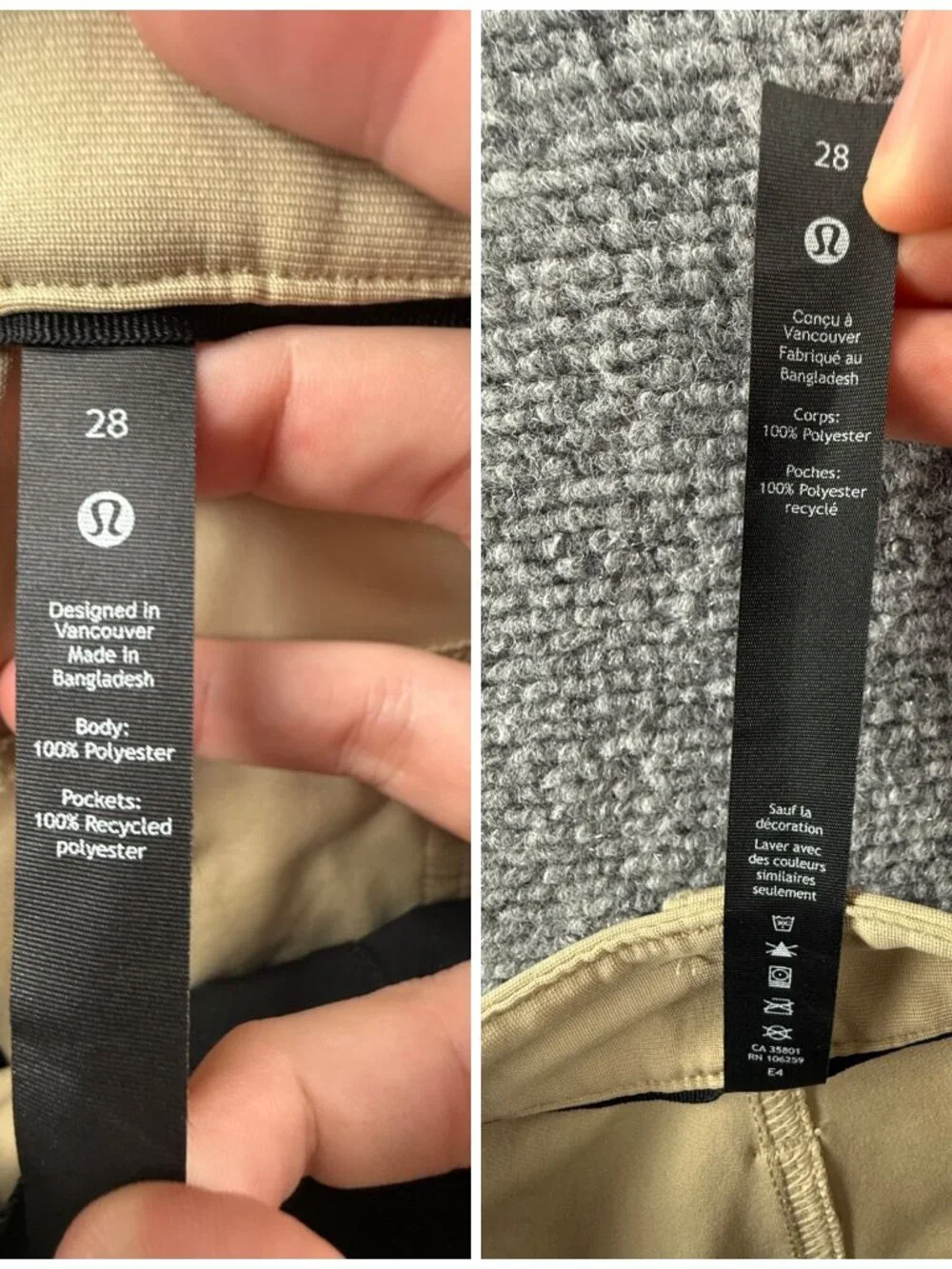 Lululemon Beige Stretch Pants Men Performance Size 28 Pockets Casual ACTL 29X30